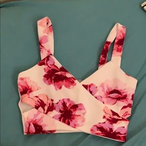 Cute white and pink flower crop top